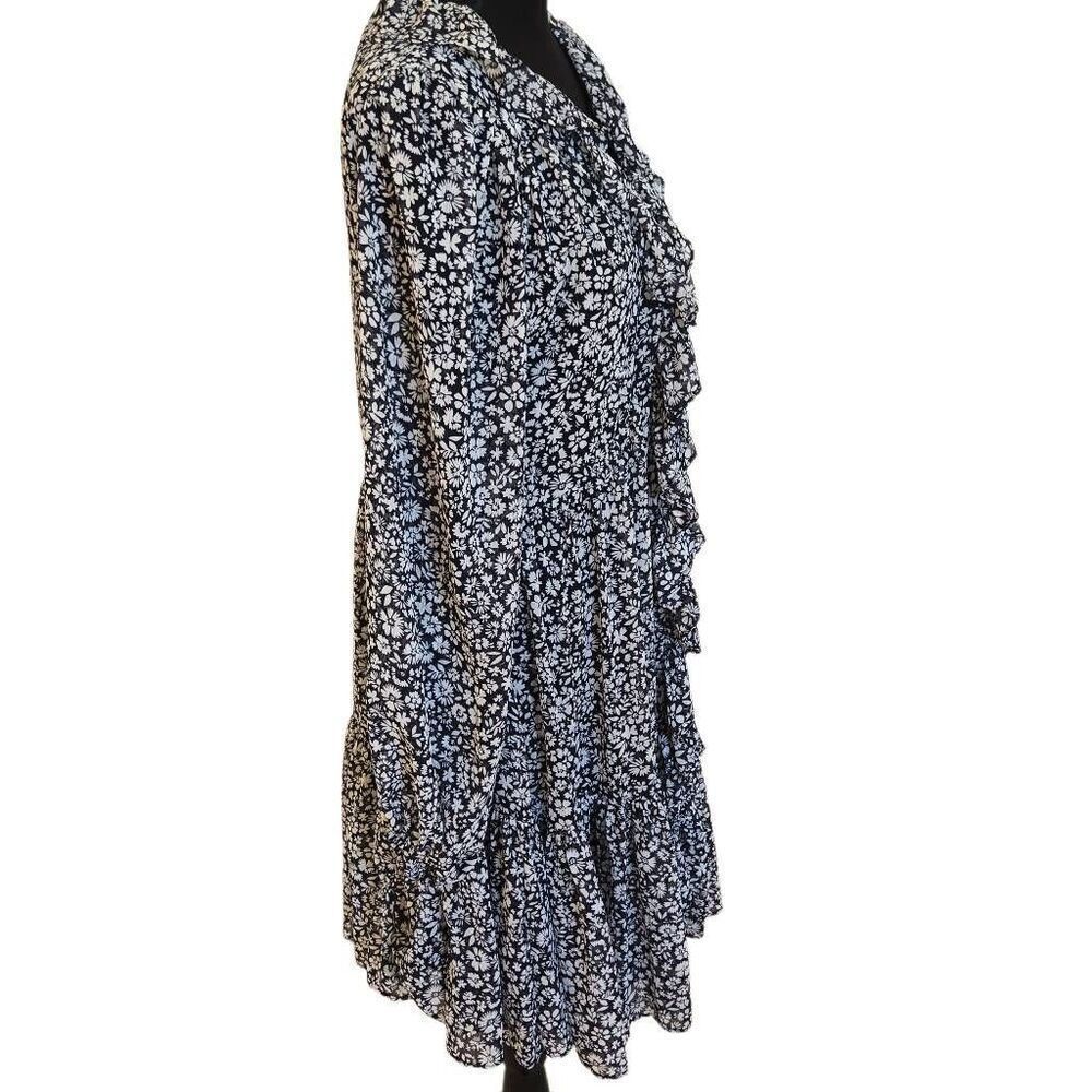 Tommy Hilfiger Womens Floral Ruffle Long Sleeve Chiffon Dress Navy White Size 12 - Picture 5 of 10